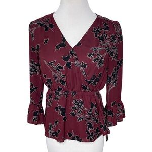 Ann Taylor Factory Petite Floral Print Faux Wrap Peplum Blouse